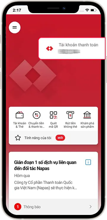 Bước 1 : Tại giao diện chính >> Ấn Tài khoản thanh toán